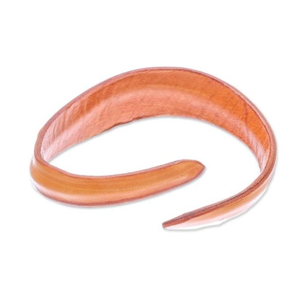 Alternate image for Handmade Leather Wristband Bracelet in Saffron from Thailand Wavy Embrace in Saffron