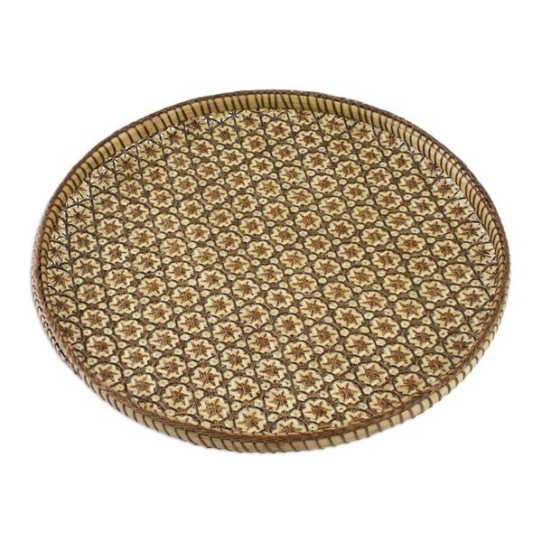 Alternate image for Handcrafted Woven Flower Motif Rattan Tray 10 inch Presenting Pikul