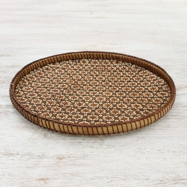 Alternate image for Handcrafted Woven Flower Motif Rattan Tray 10 inch Presenting Pikul