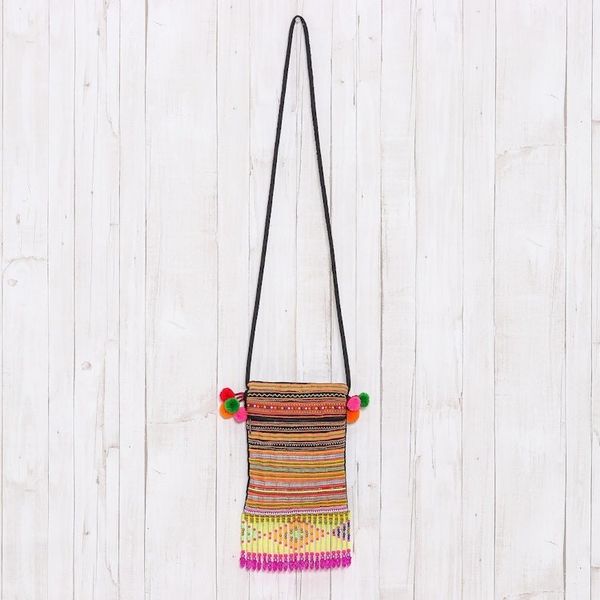 Alternate image for Striped Hmong Cotton Blend Sling from Thailand Hmong Stripes