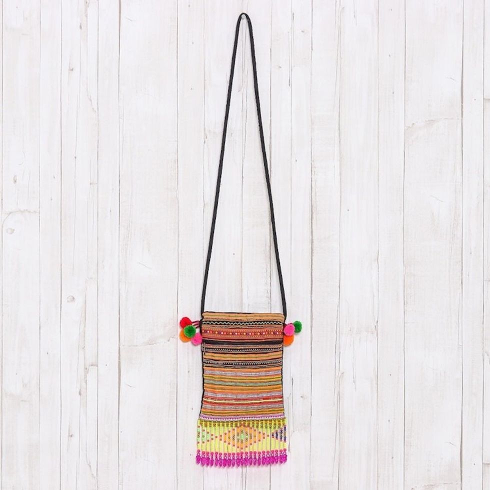Striped Hmong Cotton Blend Sling from Thailand 'Hmong Stripes'