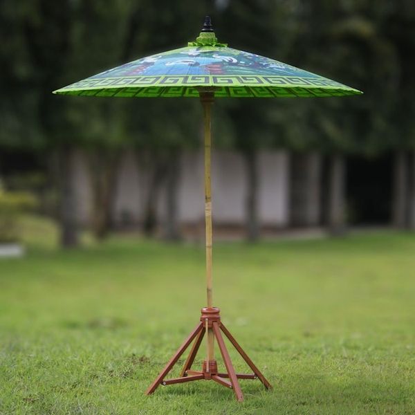 Alternate image for Crane-Themed Cotton and Bamboo Parasol in Spring Green Meeting Point