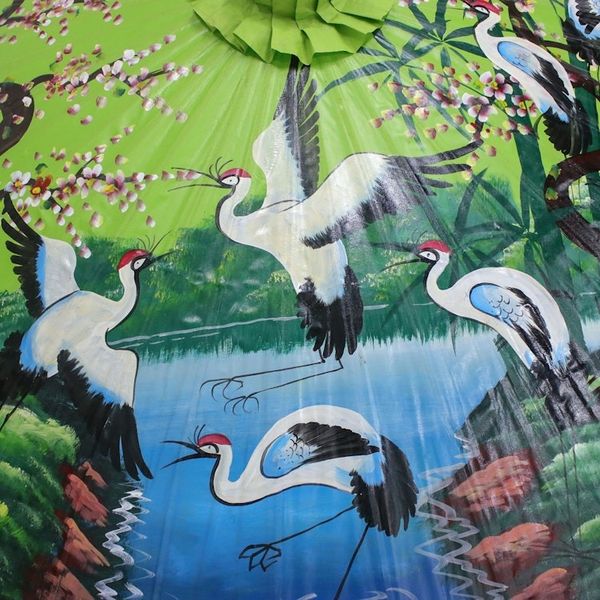 Alternate image for Crane-Themed Cotton and Bamboo Parasol in Spring Green Meeting Point