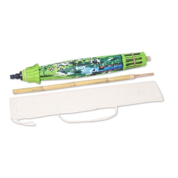 Alternate image for Crane-Themed Cotton and Bamboo Parasol in Spring Green Meeting Point