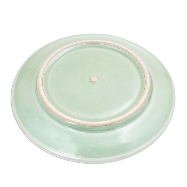 Alternate image for Elephant Motif Handcrafted Thai Celadon Ceramic Dinner Plate Sleeping Elephant