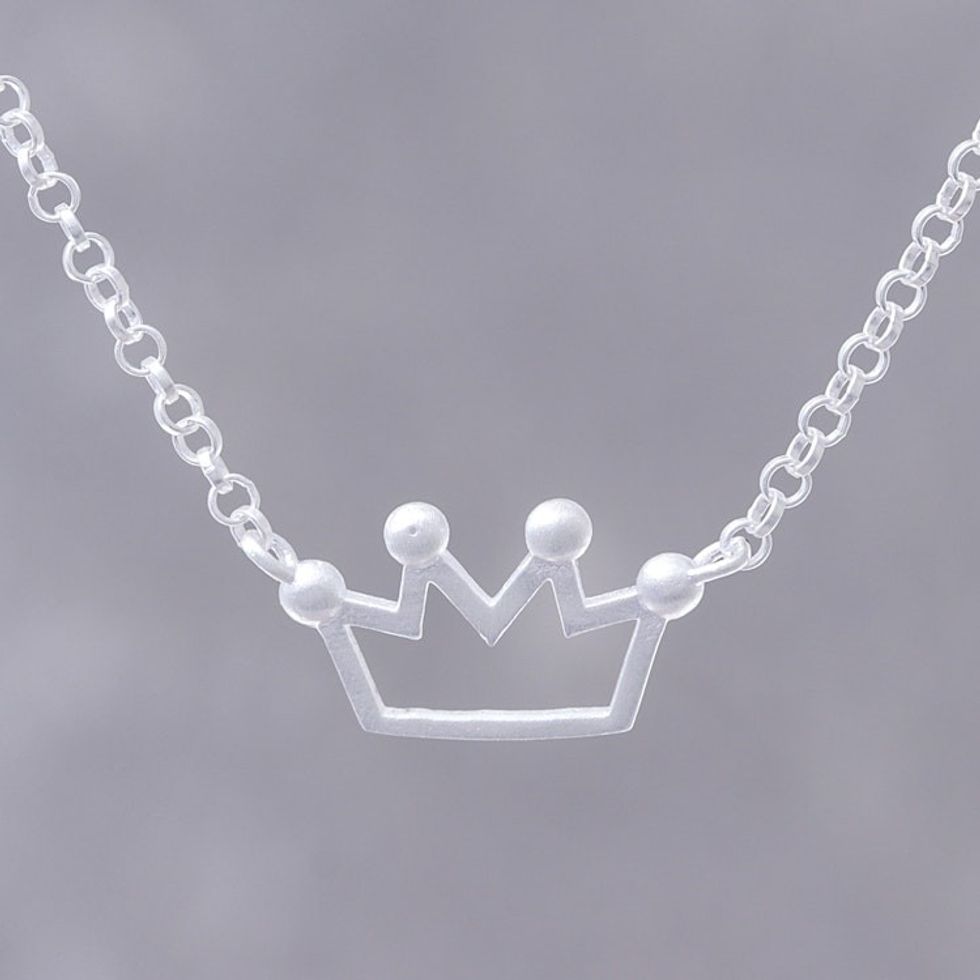 Sterling Silver Crown Pendant Necklace from Thailand 'Delightful Crown'