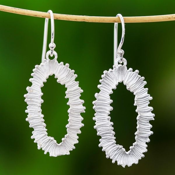 Alternate image for Modern Abstract Sterling Silver Dangle Earrings Wavy Rings