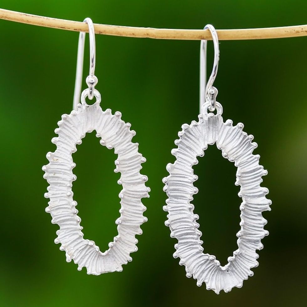 Modern Abstract Sterling Silver Dangle Earrings 'Wavy Rings'