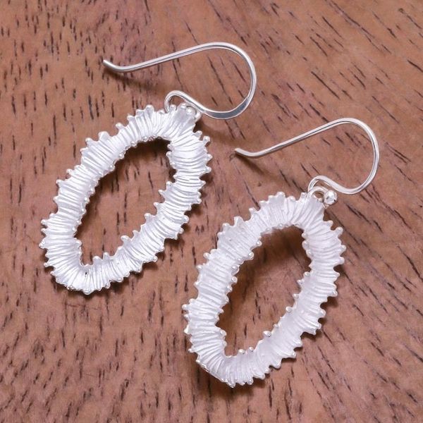 Alternate image for Modern Abstract Sterling Silver Dangle Earrings Wavy Rings