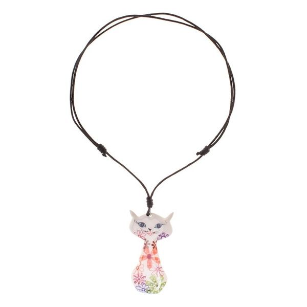Alternate image for Ceramic Floral Cat Pendant Necklace from Thailand Daisy Cat