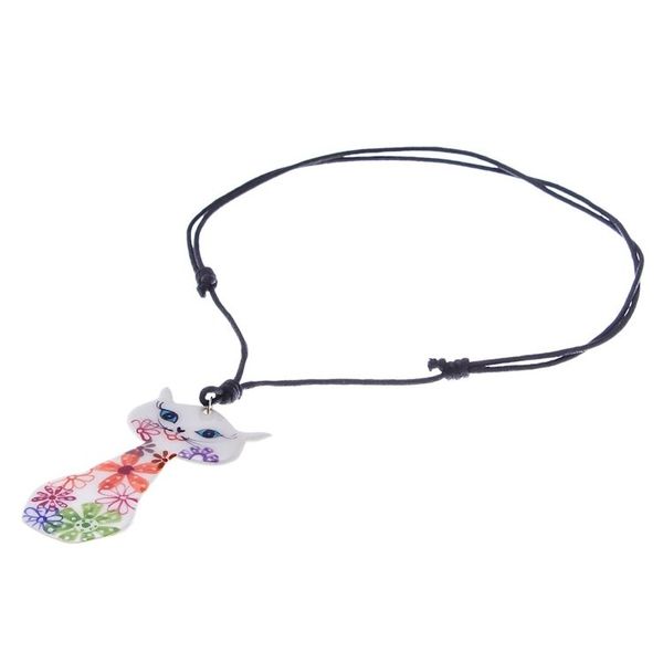 Alternate image for Ceramic Floral Cat Pendant Necklace from Thailand Daisy Cat
