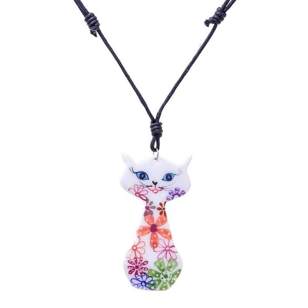 Alternate image for Ceramic Floral Cat Pendant Necklace from Thailand Daisy Cat