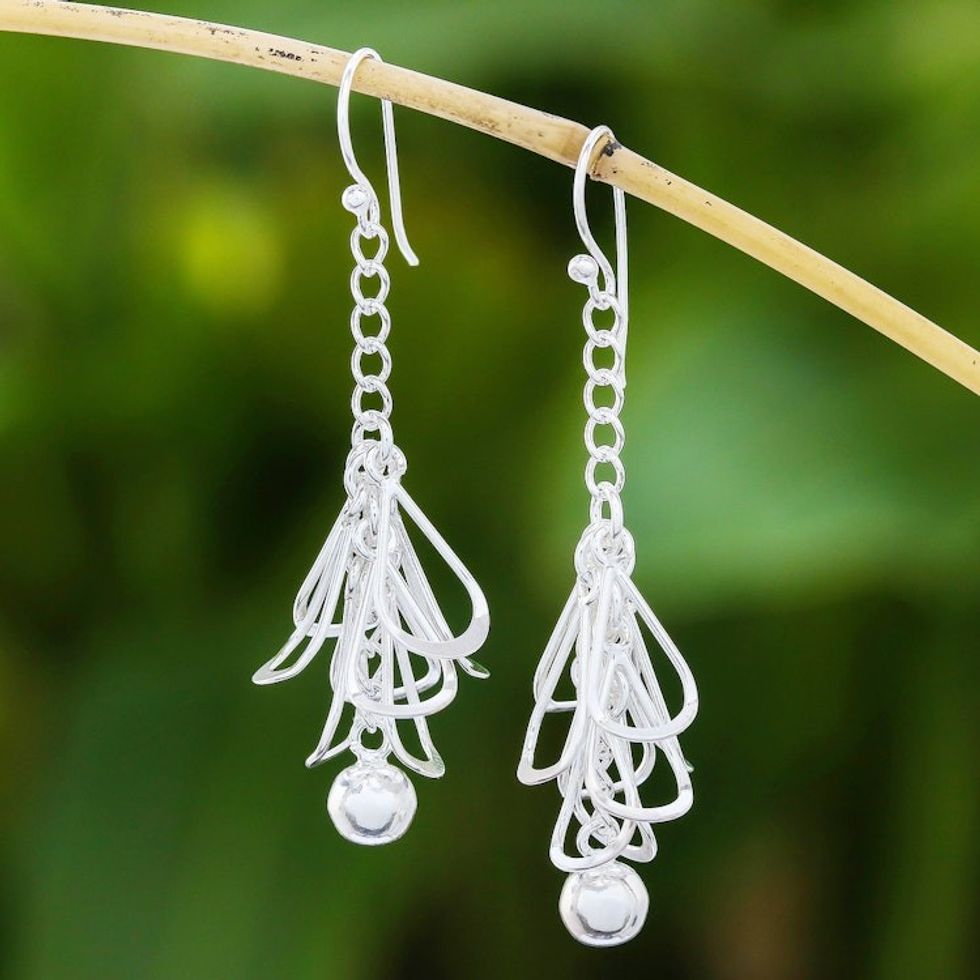 Petal-Shaped Sterling Silver Dangle Earrings from Thailand 'Rainy Beauty'
