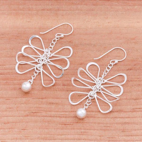 Alternate image for Petal-Shaped Sterling Silver Dangle Earrings from Thailand Rainy Beauty