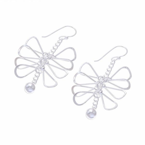Alternate image for Petal-Shaped Sterling Silver Dangle Earrings from Thailand Rainy Beauty