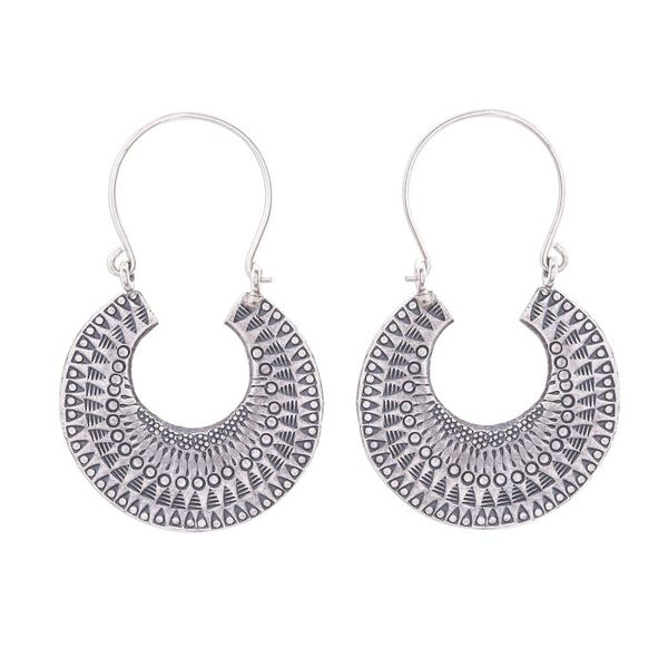 Alternate image for Patterned Crescent Sterling Silver Hoop Earrings Crescent Patterns