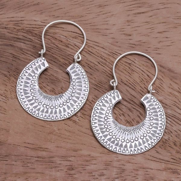 Alternate image for Patterned Crescent Sterling Silver Hoop Earrings Crescent Patterns