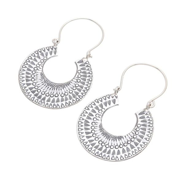 Alternate image for Patterned Crescent Sterling Silver Hoop Earrings Crescent Patterns
