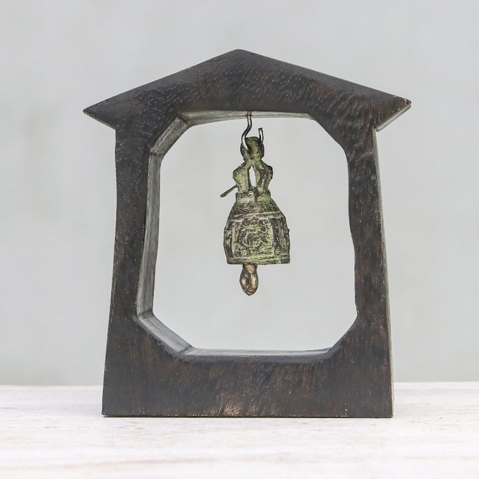 Mango Wood and Brass Bell Crafted in Thailand 'Ringing House'