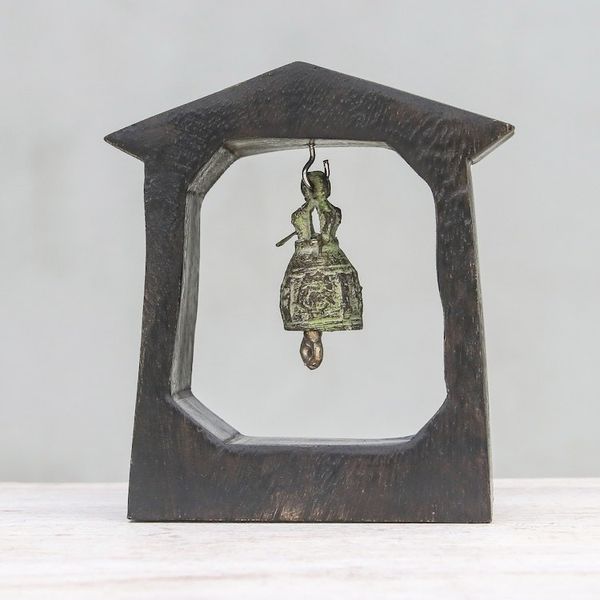 Alternate image for Mango Wood and Brass Bell Crafted in Thailand Ringing House