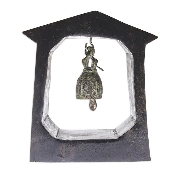 Alternate image for Mango Wood and Brass Bell Crafted in Thailand Ringing House