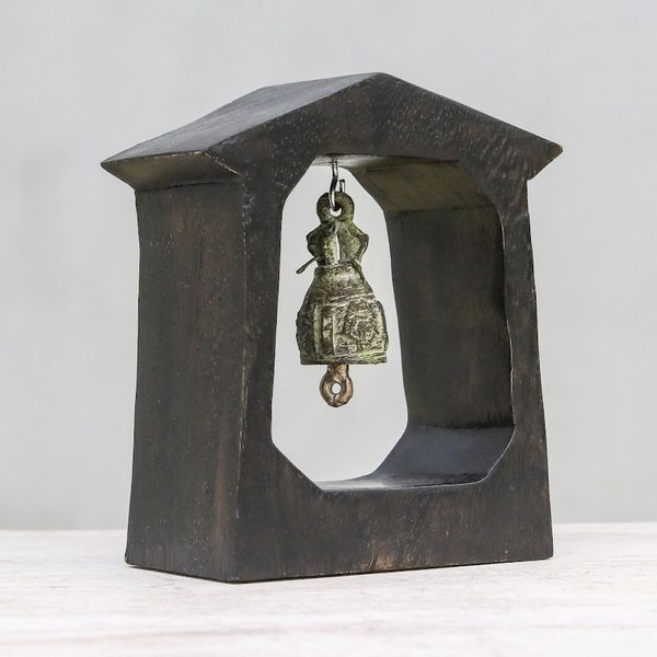 Alternate image for Mango Wood and Brass Bell Crafted in Thailand Ringing House