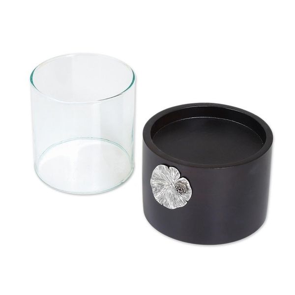 Alternate image for Lotus Motif Wood and Pewter Tealight Holder Elegant Lotus