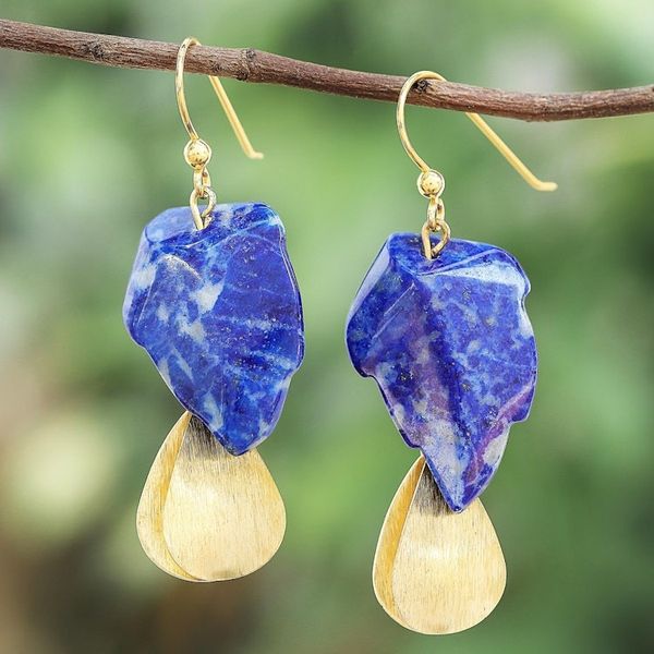Alternate image for Lapis Lazuli Stone Dangle Earrings Crafted in Thailand Blue Stones