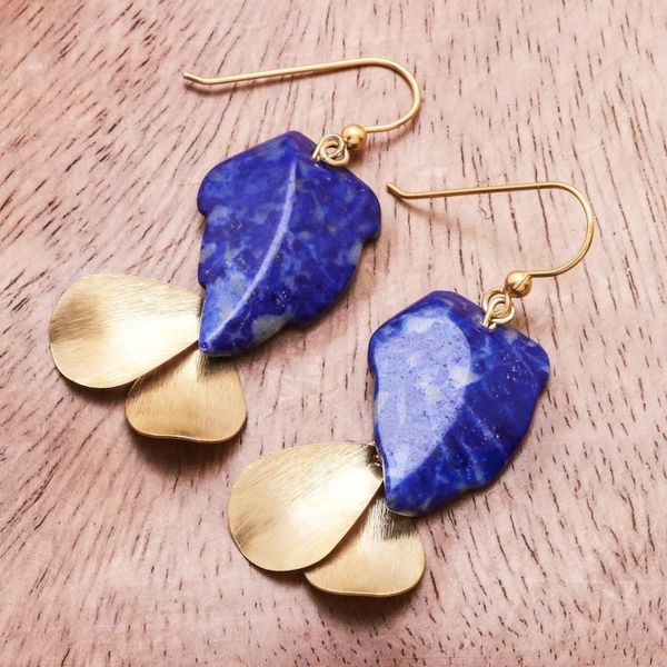 Alternate image for Lapis Lazuli Stone Dangle Earrings Crafted in Thailand Blue Stones