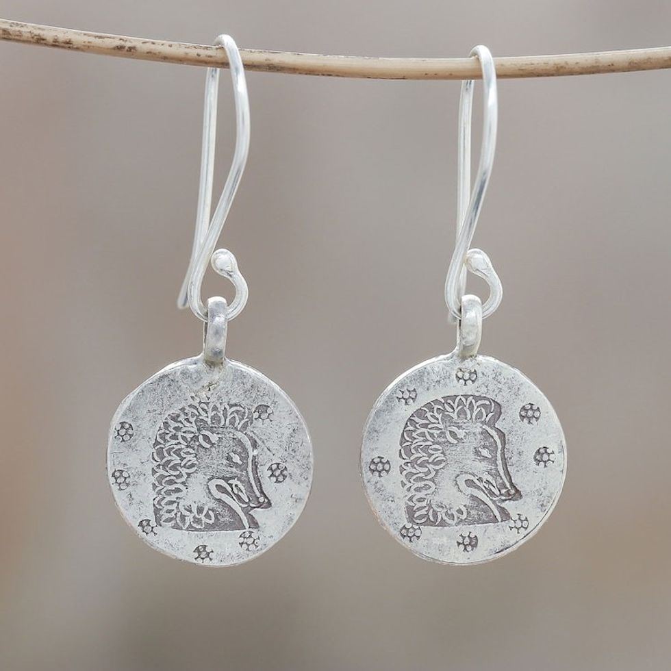 Karen Silver Leo Dangle Earrings from Thailand 'Karen Leo'