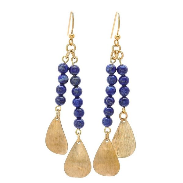 Alternate image for Lapis Lazuli Beaded Dangle Earrings from Thailand Brushed Petals
