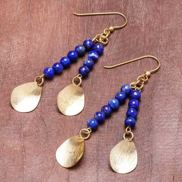 Alternate image for Lapis Lazuli Beaded Dangle Earrings from Thailand Brushed Petals
