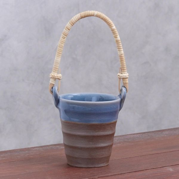 Alternate image for Celadon Ceramic and Natural Fiber Cup in Blue from Thailand Picnic Mood in Blue