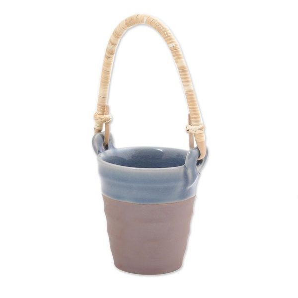 Alternate image for Celadon Ceramic and Natural Fiber Cup in Blue from Thailand Picnic Mood in Blue