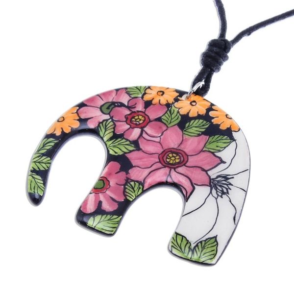 Alternate image for Colorful Floral Elephant Ceramic Pendant Necklace Garden Elephant