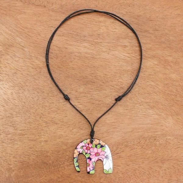 Alternate image for Colorful Floral Elephant Ceramic Pendant Necklace Garden Elephant