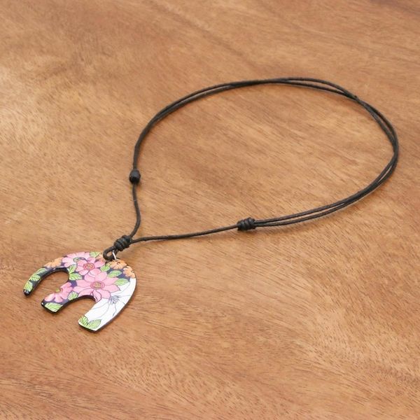 Alternate image for Colorful Floral Elephant Ceramic Pendant Necklace Garden Elephant