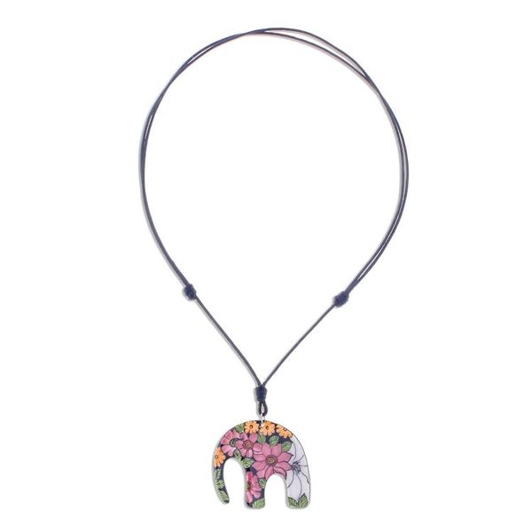 Alternate image for Colorful Floral Elephant Ceramic Pendant Necklace Garden Elephant