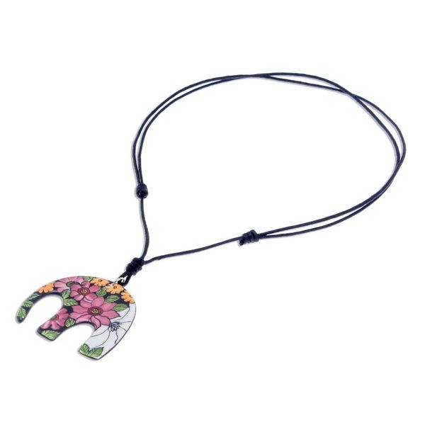 Alternate image for Colorful Floral Elephant Ceramic Pendant Necklace Garden Elephant