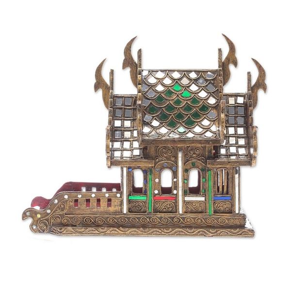 Alternate image for Wood and Glass Spirit House Crafted in Thailand 11.5 in. Lanna Temple