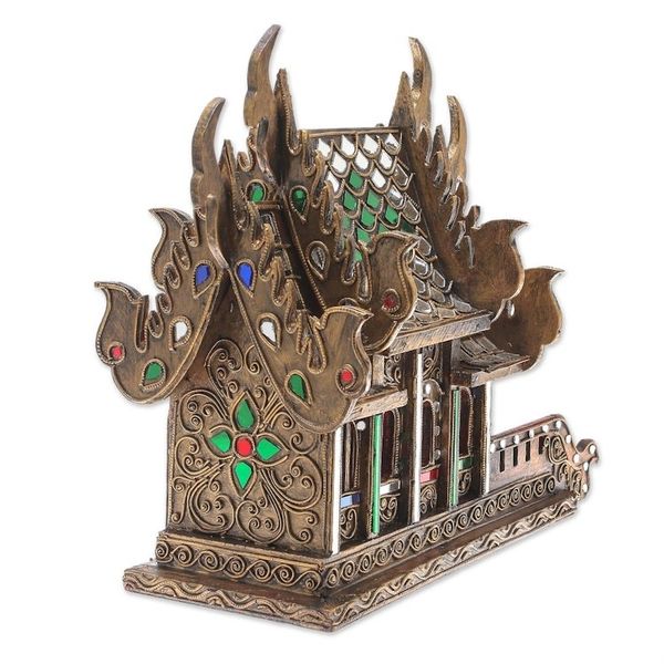 Alternate image for Wood and Glass Spirit House Crafted in Thailand 11.5 in. Lanna Temple