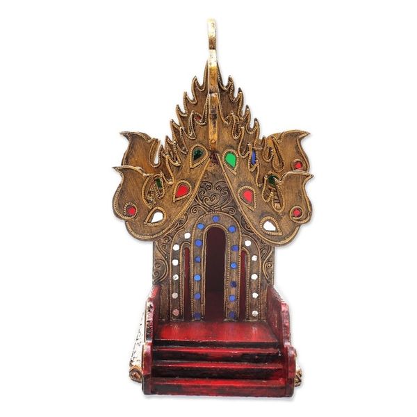 Alternate image for Wood and Glass Spirit House Crafted in Thailand 11.5 in. Lanna Temple