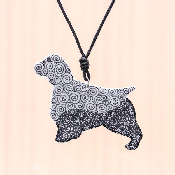 Alternate image for Ceramic Dog Pendant Necklace with Painted Spiral Motifs Spiral Dog