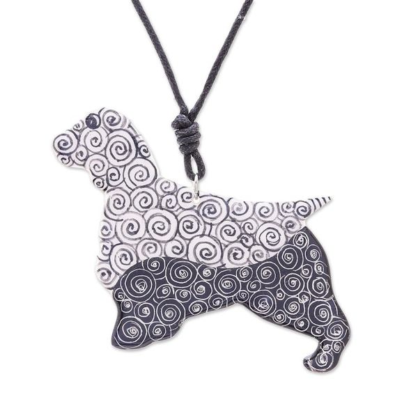 Alternate image for Ceramic Dog Pendant Necklace with Painted Spiral Motifs Spiral Dog