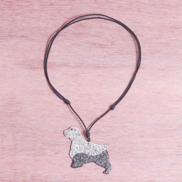 Alternate image for Ceramic Dog Pendant Necklace with Painted Spiral Motifs Spiral Dog
