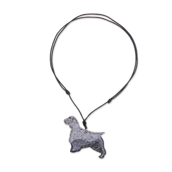 Alternate image for Ceramic Dog Pendant Necklace with Painted Spiral Motifs Spiral Dog