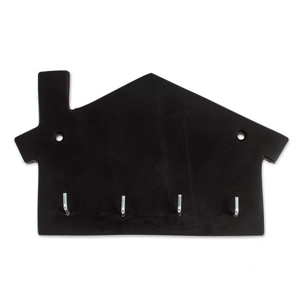 Alternate image for Minimalist House-Shaped Black Marble Key Rack Homey Secrets at Night