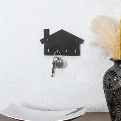 Alternate image for Minimalist House-Shaped Black Marble Key Rack Homey Secrets at Night