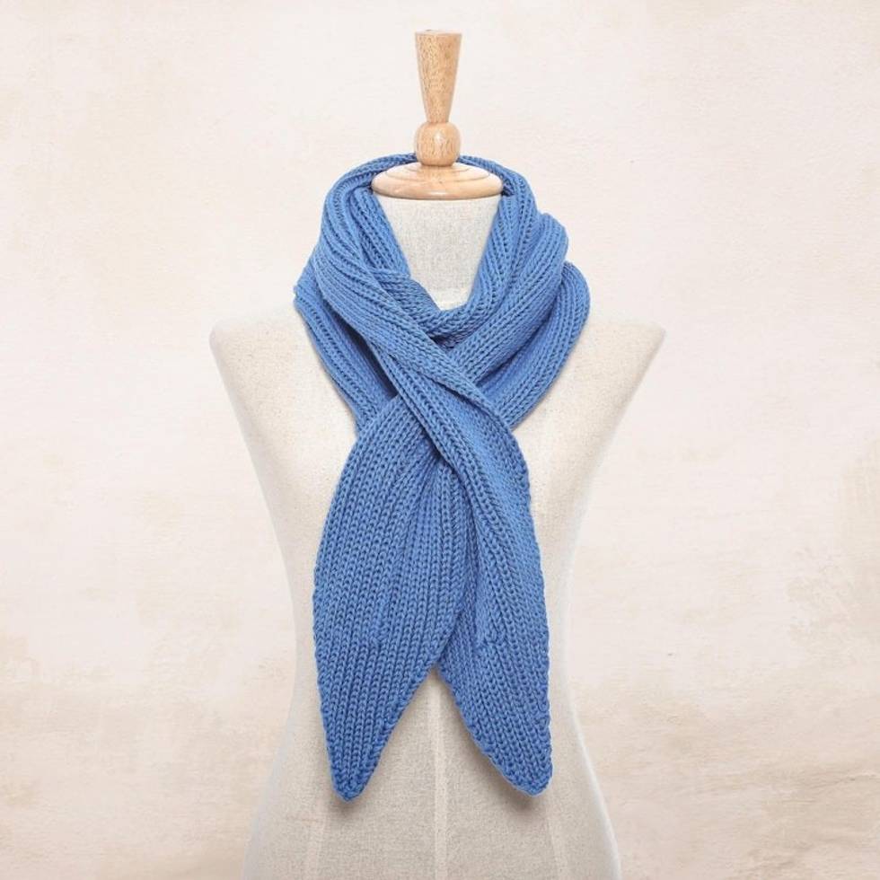 Knit Cotton Wrap Scarf in Iris from Thailand 'Ascot Charm in Iris'