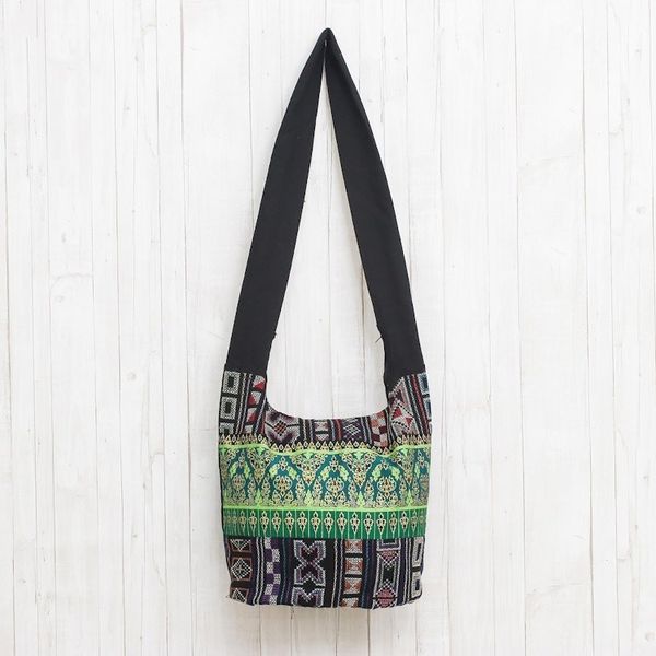 Alternate image for Black and Multi-Color Patterned Cotton Blend Shoulder Bag Vibrant Gardens